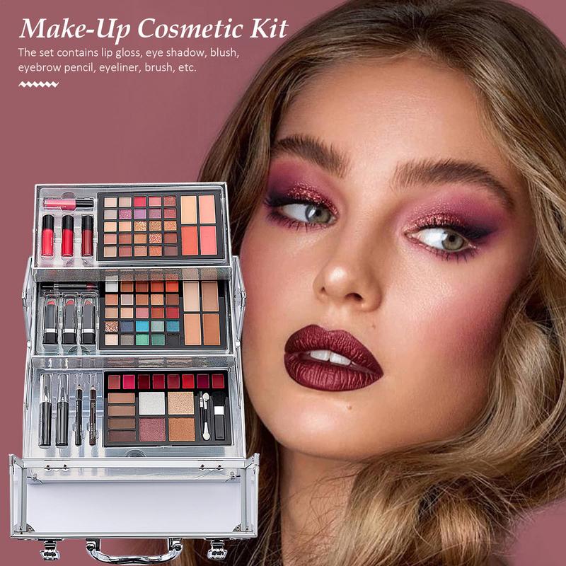 Sdattor Professional Makeup Cosmetic Kit 89Pcs Portable Cosmetic Case Eyeshadow Make Up Palette With Aluminum Handle Birthday Gi
