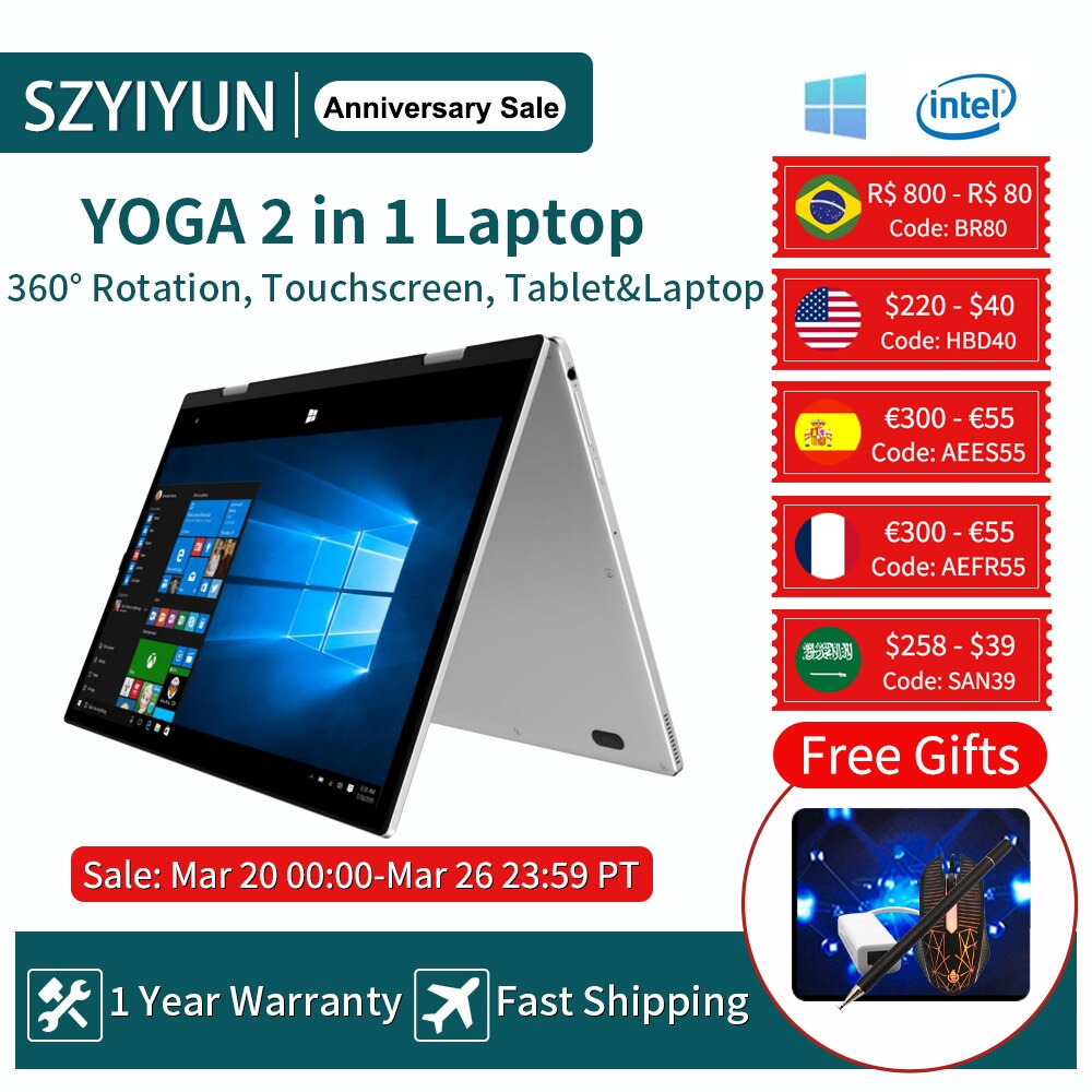 Intel 11.6'' Mini Laptop 360° Rotating Windows 10 N4100 Touch Screen 8G RAM 1TB SSD Type-C YOGA Notebook PC 2 In 1 Slim Tablet