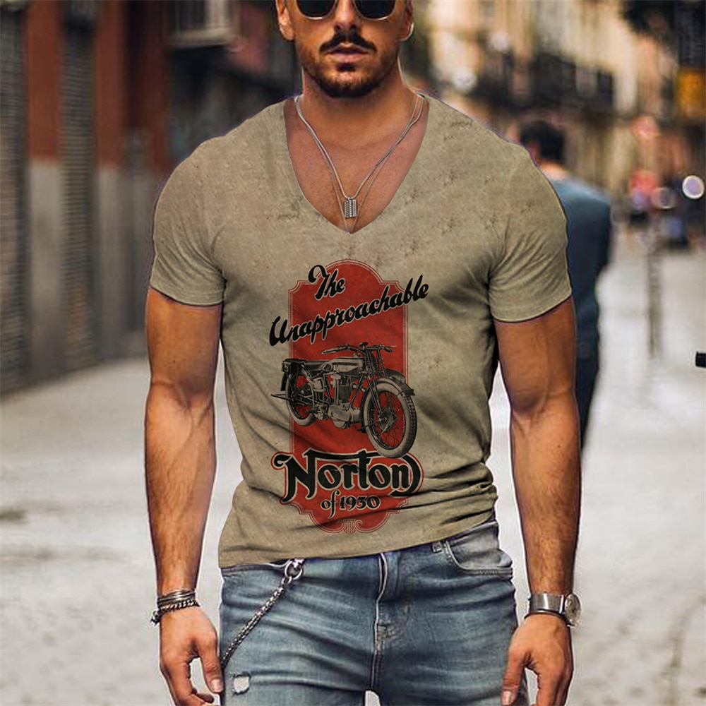Vintage Men's T Shirt Summer Short Sleeve Fashion V Neck Streetshirt 3D Print Tee Shirt Quick DryTops Oversized Men's Clothing
