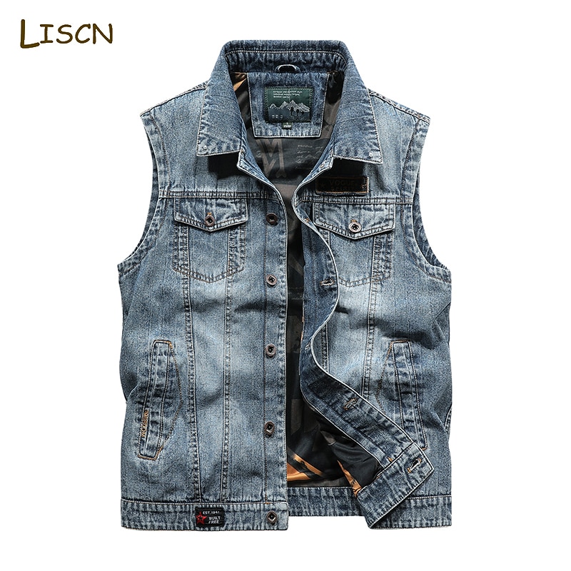 LISCN Men Sleeveless Denim Jacket Men 2023 Spring New Casual Jacket Slim Fit Windbreaker Fashion Blue Sleeveless Jacket For Men