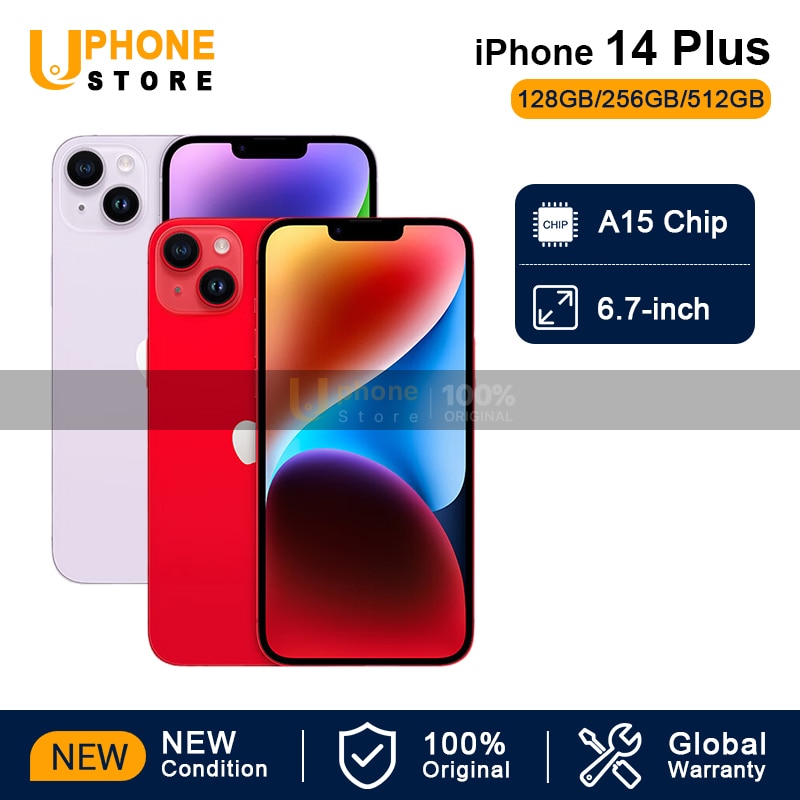 2022 NEW Apple iPhone 14 Plus 5G Smartphone A15 Chip 6.7'' HDR Display iOS Phone 128GB / 256GB / 512GB