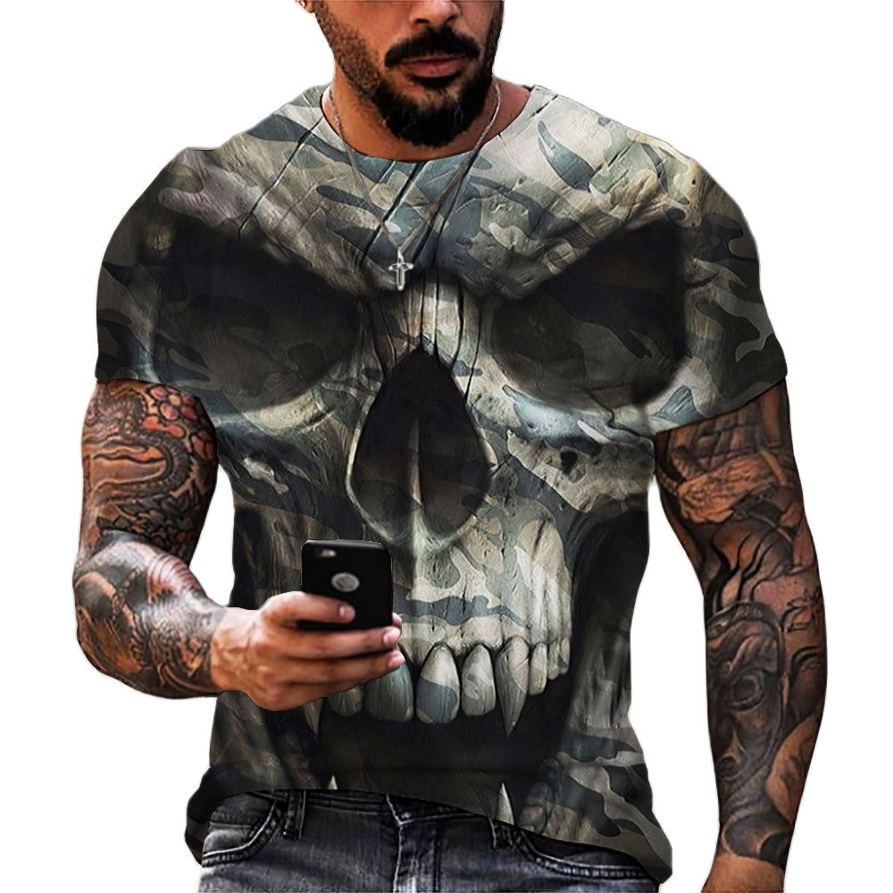 Fashion Skull Graphic 3D Print Men t-shirt Summer O Collar Short Sleeve Street Oversized t-shirt Loose Tops Tee Men Clothing 6XL