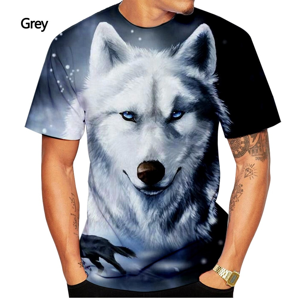 2022 New Fashion Wolf Man Short Sleeve 3D-printed Casual T-shirt