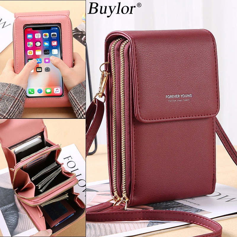 Buylor Soft Leather Wallets Women's Bag Touch Screen Cell Phone Purse Bags of Women Handbag Female Crossbody Strap Shoulder Bag
