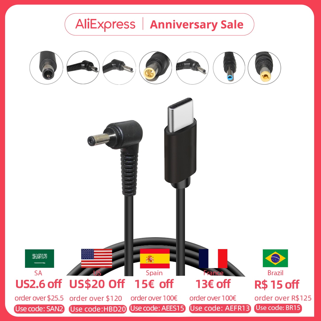 USB Type C PD Converter Universal Laptop Charging Cable Cord Dc Power Adapter for Dell Asus Lenovo Notebook Power Supply Cable