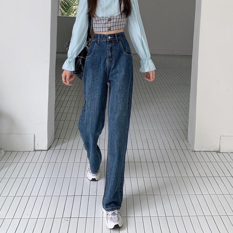 N3796   High-waisted wide-leg jeans women's new loose and thin all-match drape straight long trousers jeans