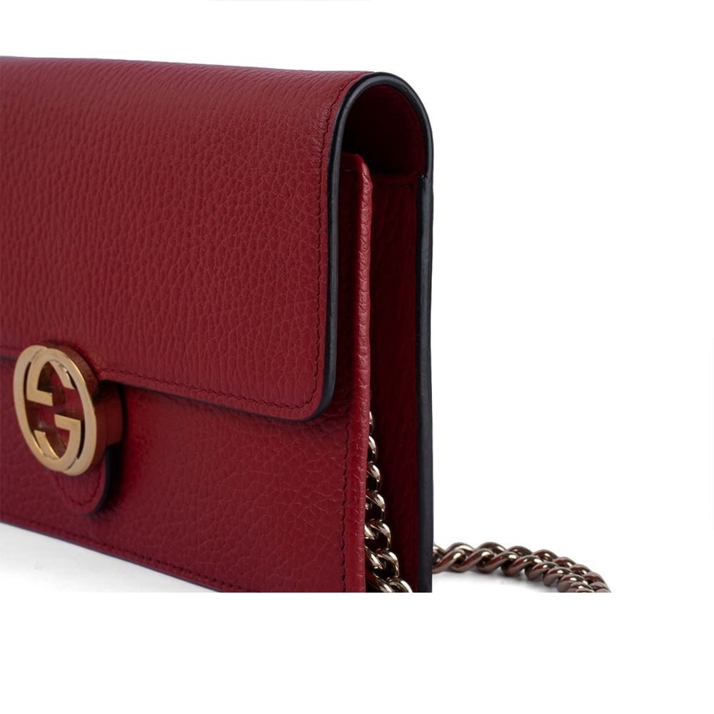 Túi xách Gucci Red Pebbled Leather Interlocking